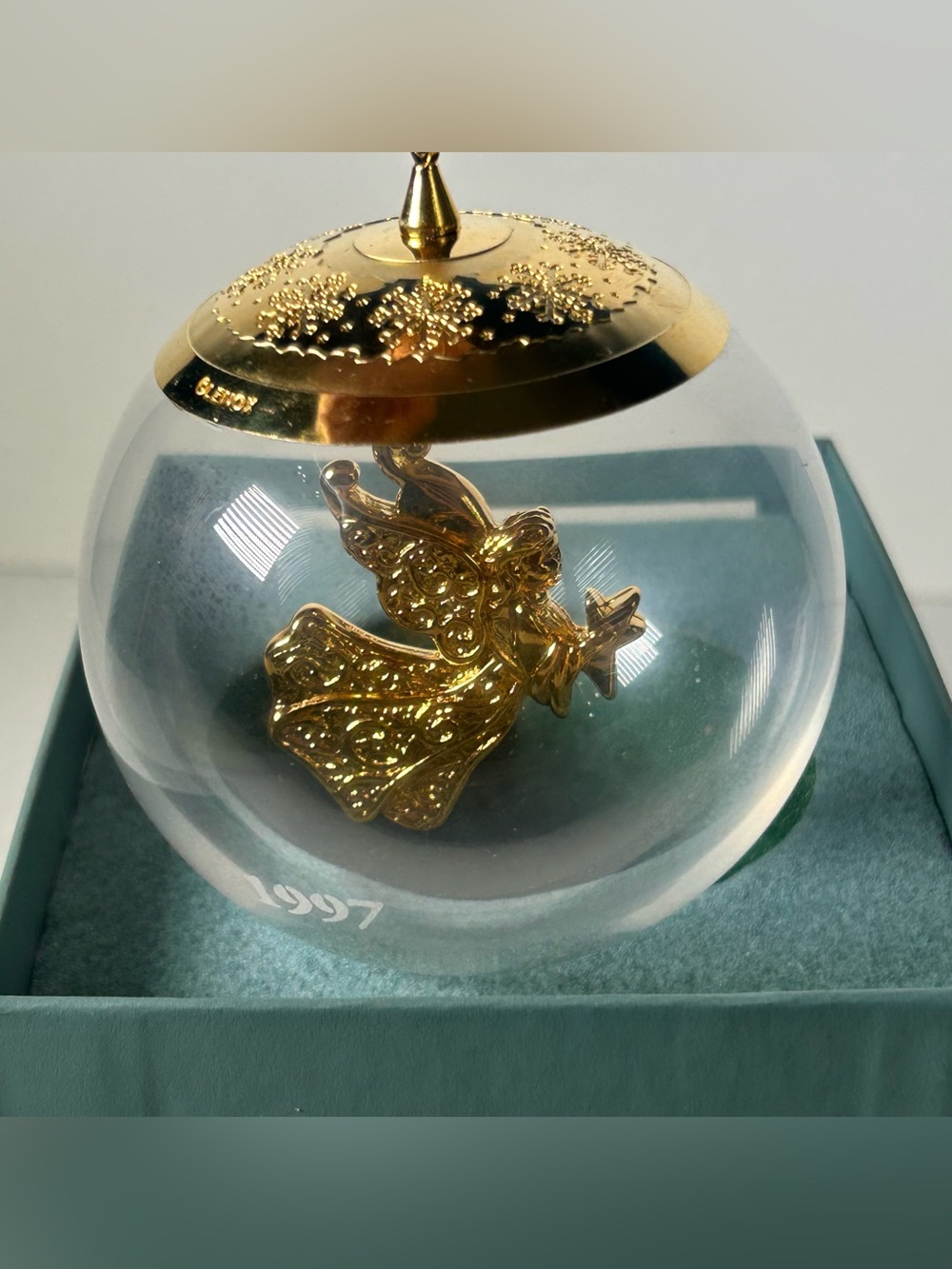 Vintage 1997 Lenox Celestial Angel Crystal Ball Christmas Ornament 3in w/ Box